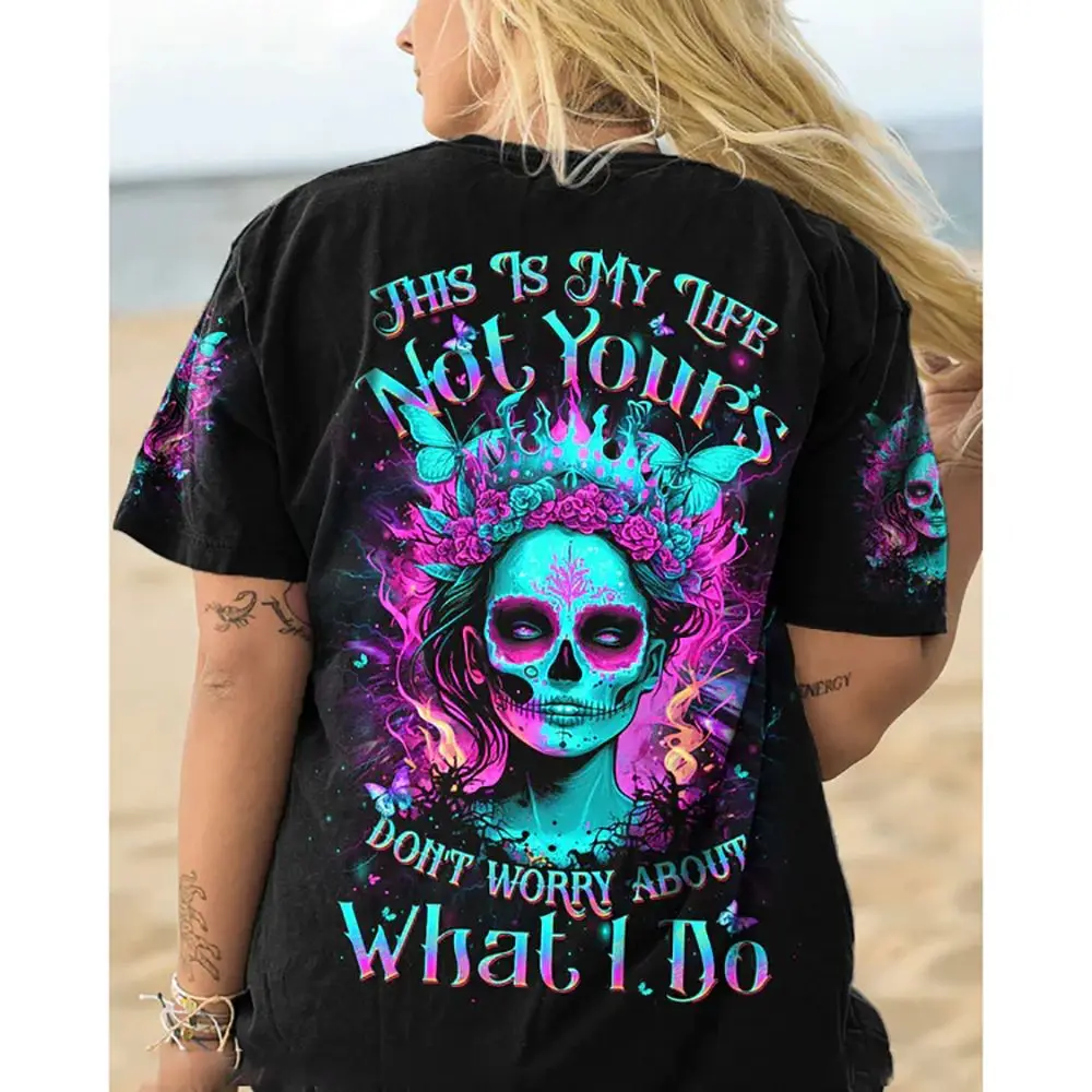 3D Movie T-Shirt Summer Women\'s Skull Pattern Short Sleeve Top Pullover T Shirts Women\'s Street Fashion Clothing Y2k Clothing