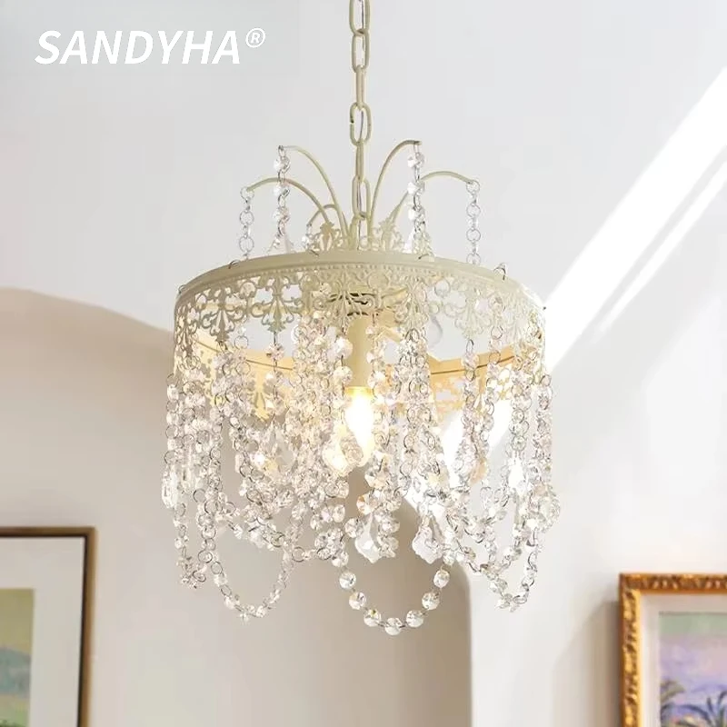 SANDYHA Elegant Nordic Ceiling Chandelier LED Pendant Light with Transparent Crystal for Bedroom Living Room Dining Table Home