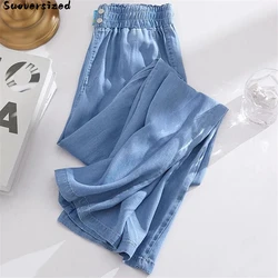 Đầm Oversize 4XL Băng Lụa Mỏng Quần Baggy Jeans Mùa Xuân Cao Cấp Ống Rộng Quần Áo Denim Quần Thời Trang Hàn Quốc Vaqueros Xanh Dương capris