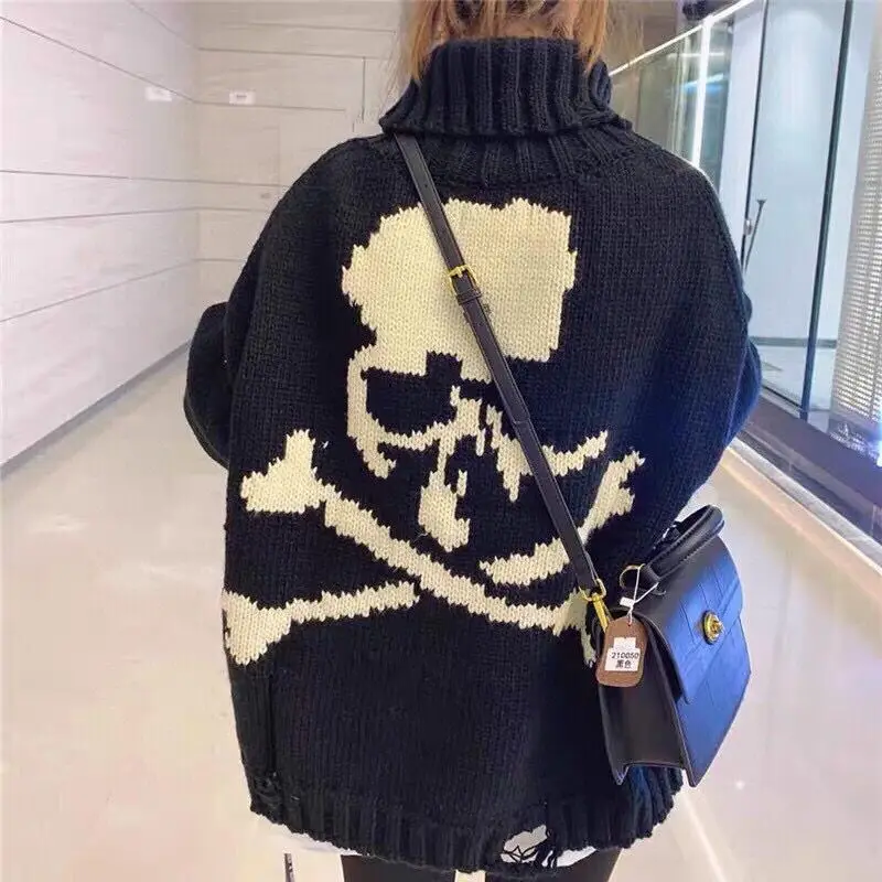 2022 MMJ Retro Dark Hole Back Skull Head Sweater lovers Loose High Street Sweater MY623