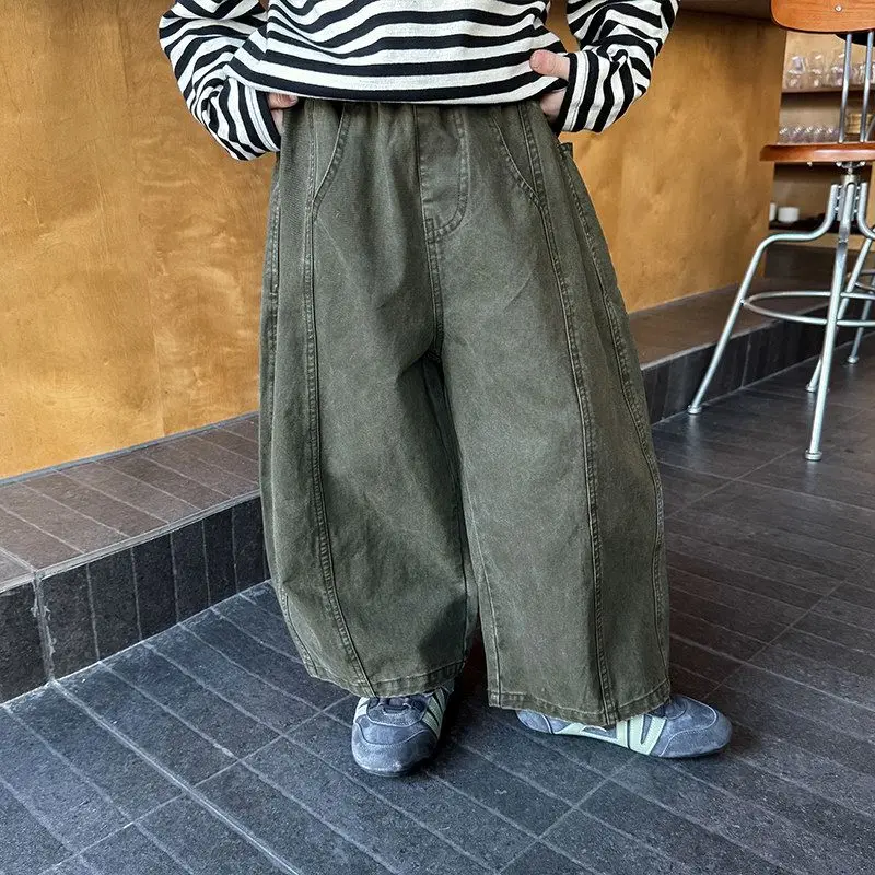 Boys Pants 2026 Spring Fall Kids Distressed Patchwork Cargo Pants Solid Versatile Baby Boy Spring Clothes Stylish