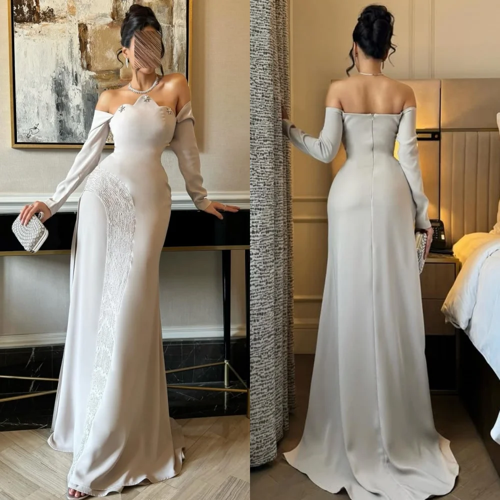

Customized Modern Style Classic Jersey Rhinestone Beading Mermaid Off-the-shoulder Long Dresses Bespoke Occasion Dresses Retro