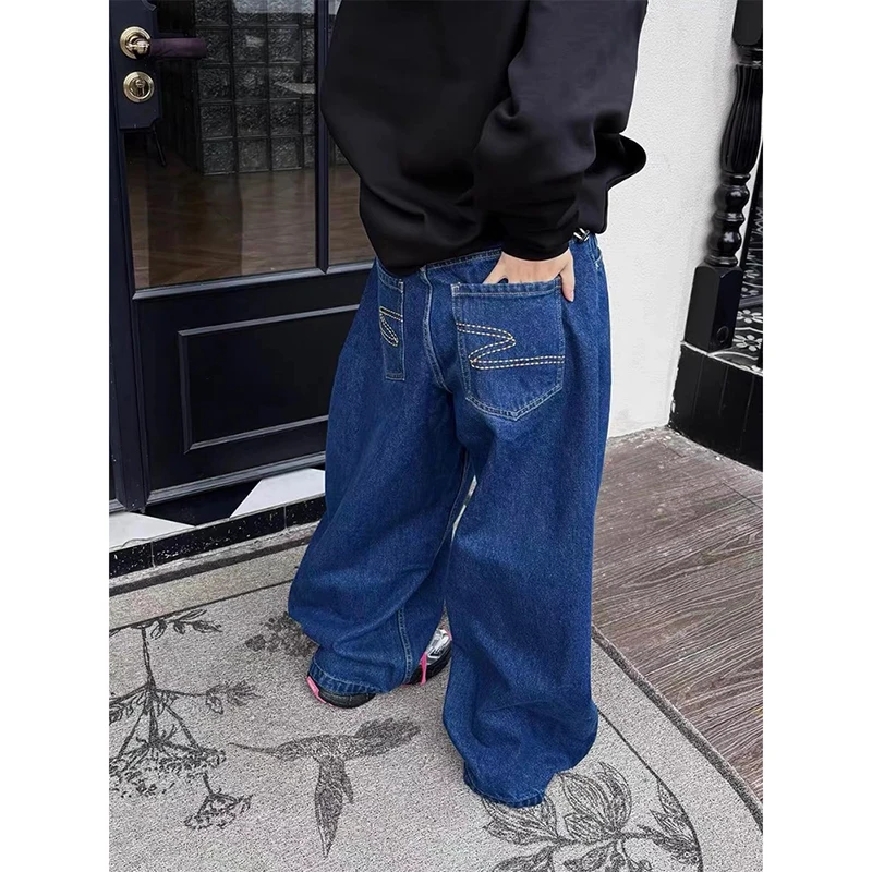 

ZHIZOU женские синие Y2k Wash джинсы Harajuku винтажные мешковатые джинсовые брюки-бойфренды эстетический стиль 2000-х годов брюки оверсайз осень