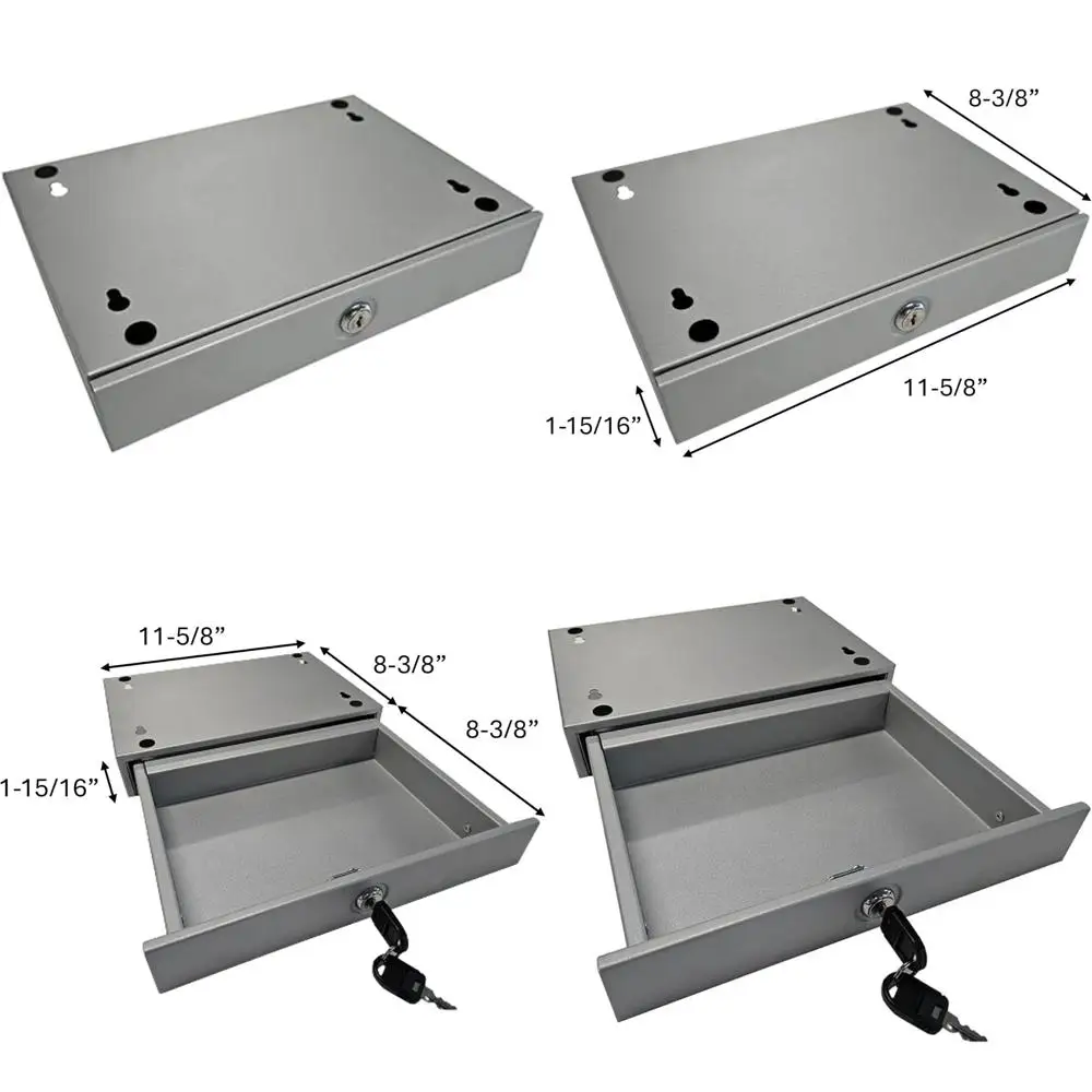 Kleine Schublade unter der Oberfläche aus Metall mit gebürstetem Silber-Finish – sichere Aufbewahrungslösung