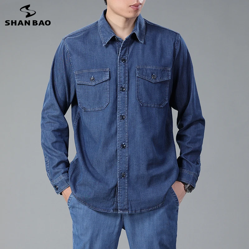 2022 Autumn Brand New Men\'s Business Casual Loose Long Sleeve Shirt Simple Soft and Comfortable Pocket Denim Shirt Jacket