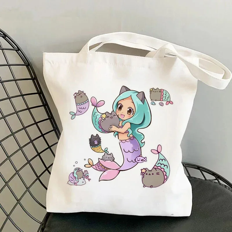 Funny Cat Meme Tote Bags for Women Resuable Shopping Bag Polyester Eco Large-capacity Shopper Bag Boys and Girls Student Bolsa