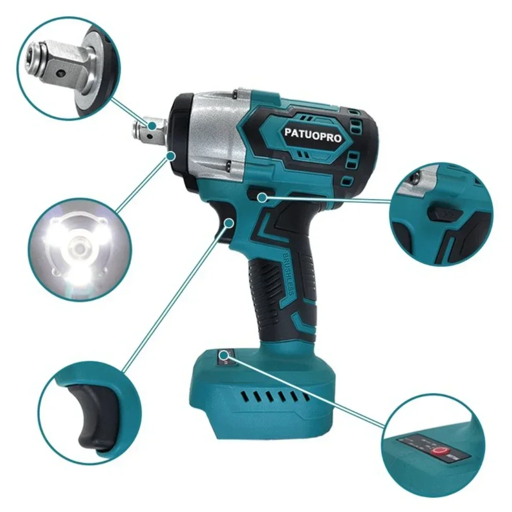 Imagem -03 - Chave de Impacto sem Escova Polegada Chave Elétrica Recarregável sem Fio Ferramenta Elétrica Doméstica para Makita 18v Bateria sem Bateria 500n.m