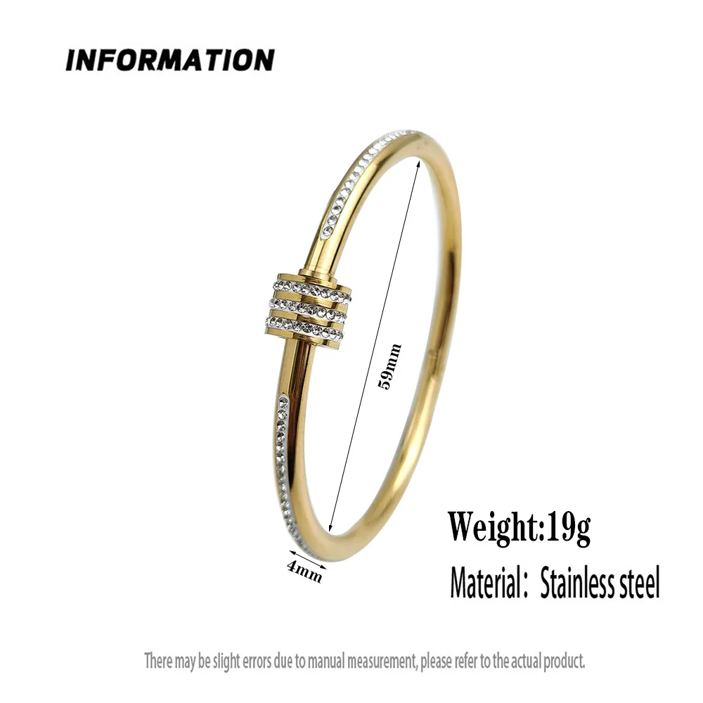 Classic slim waist zircon stainless steel gold-plated women\'s bracelet, high-quality waterproof metal bracelet, party jewelry