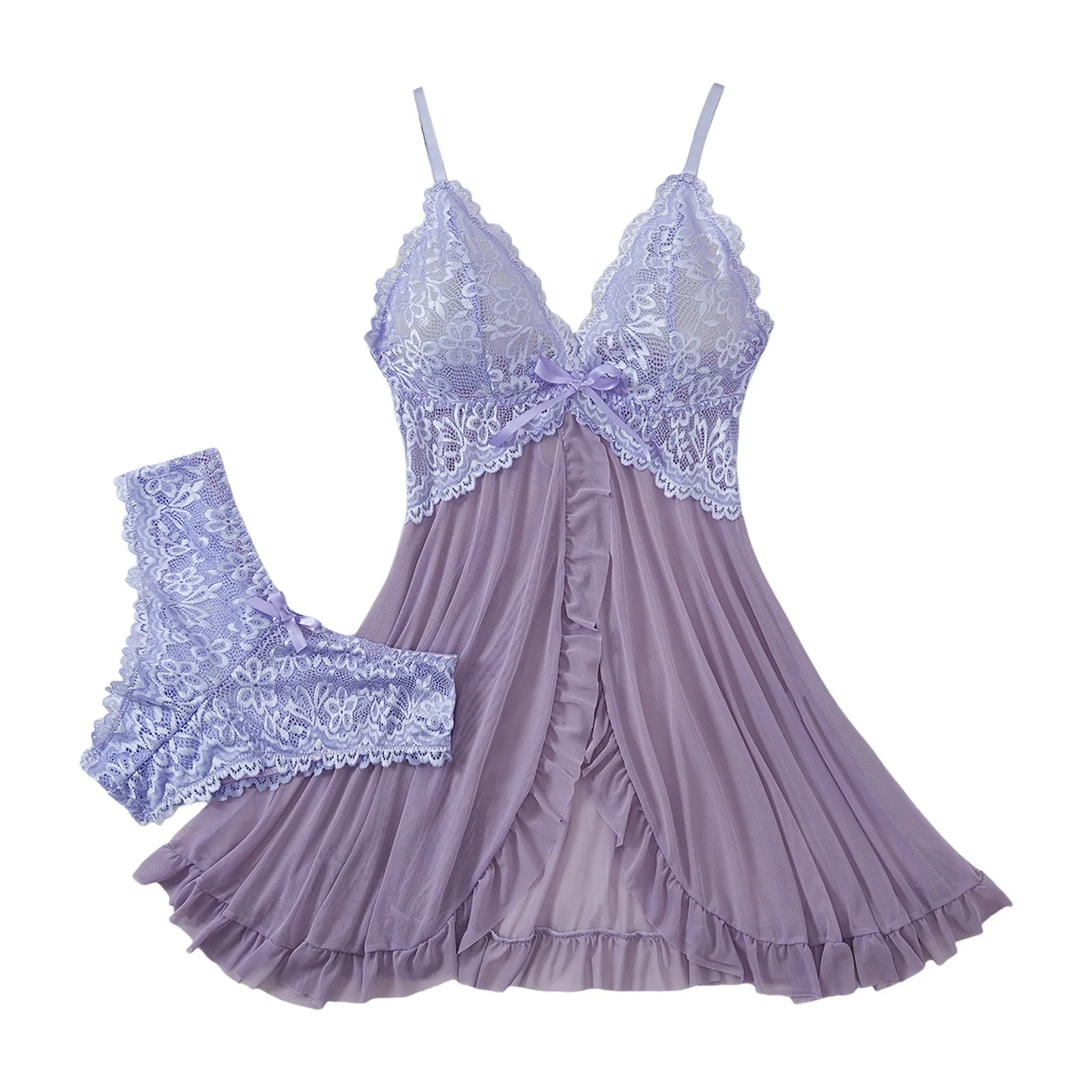 

Hot Sexy Lingerie Lace Nightdress With Thongs Women's Porno Underwear Sets Erotic Babydoll Nightgown Transparent Sensual Costume