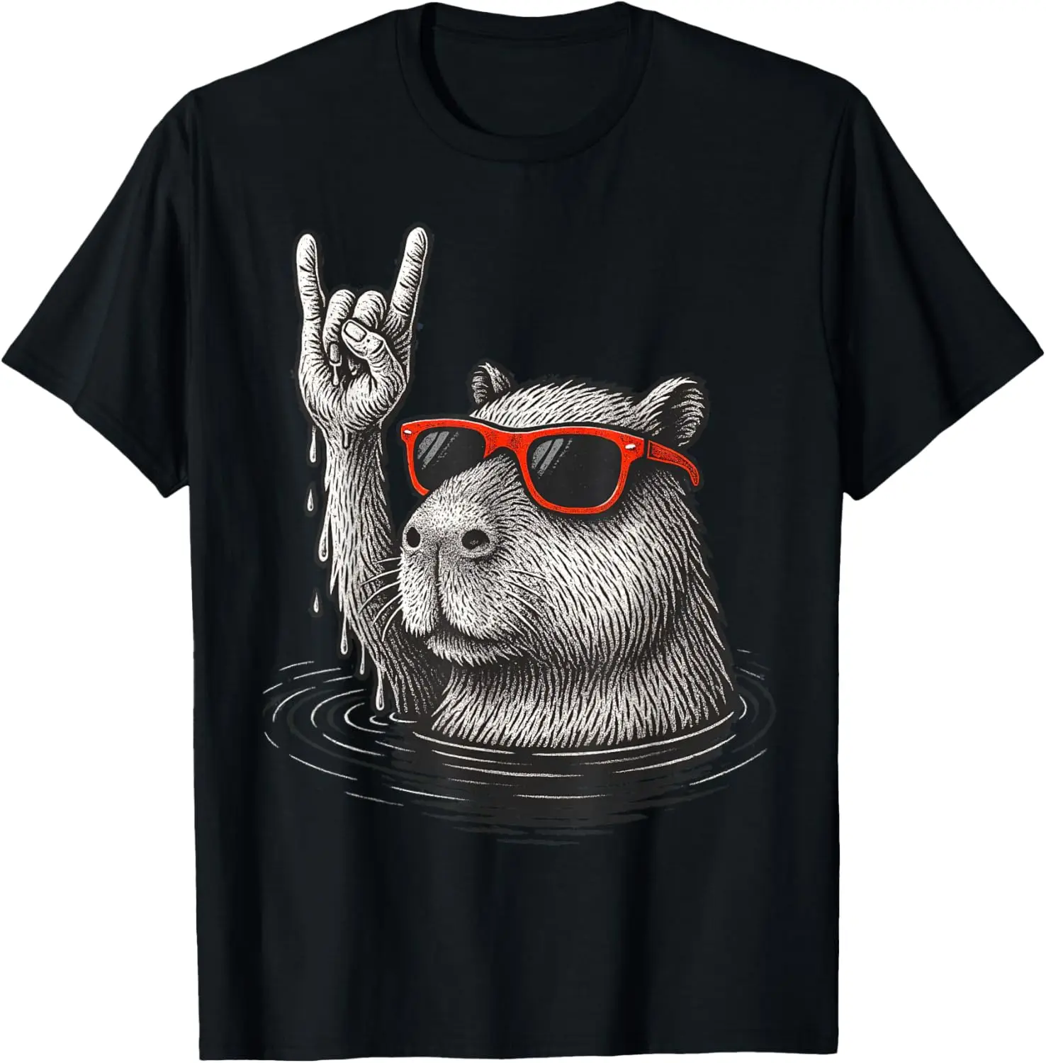 

Capybara Rock Metal T-Shirt Funny Animal Graphic Print Cotton Unisex Vintage Band Tee Casual Streetwear Trendy Comfortable Shirt