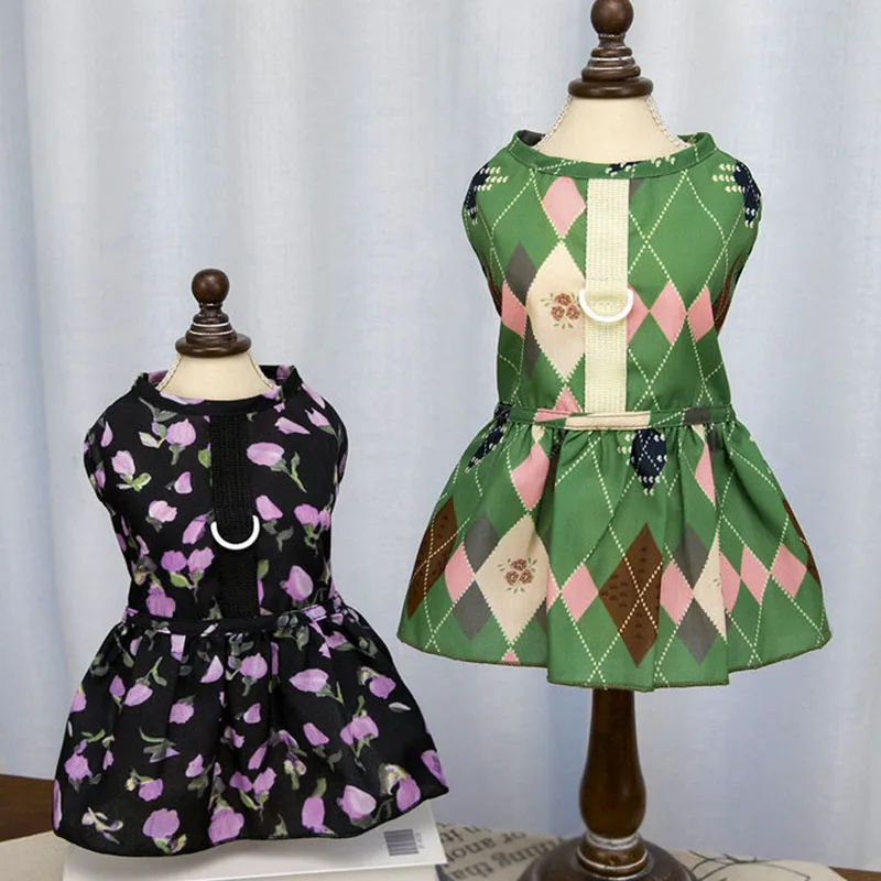 

Printed Dog Clothes Summer Girls Clothing D-Ring Sleeveless Pet Dress For Small Dogs Chihuahua Yorkie Puppy Shirt Skirt Costumes