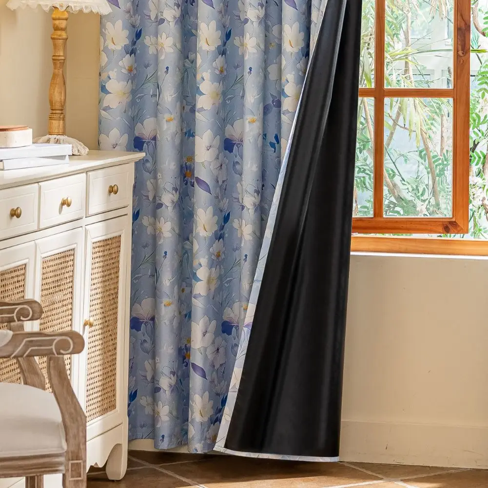 الريف الفرنسي نمط الأزرق الأزهار الستائر لغرفة النوم غرفة المعيشة 1 قطعة 100% ستائر التعتيم الطازجة الدافئة ديكور المنزل #4