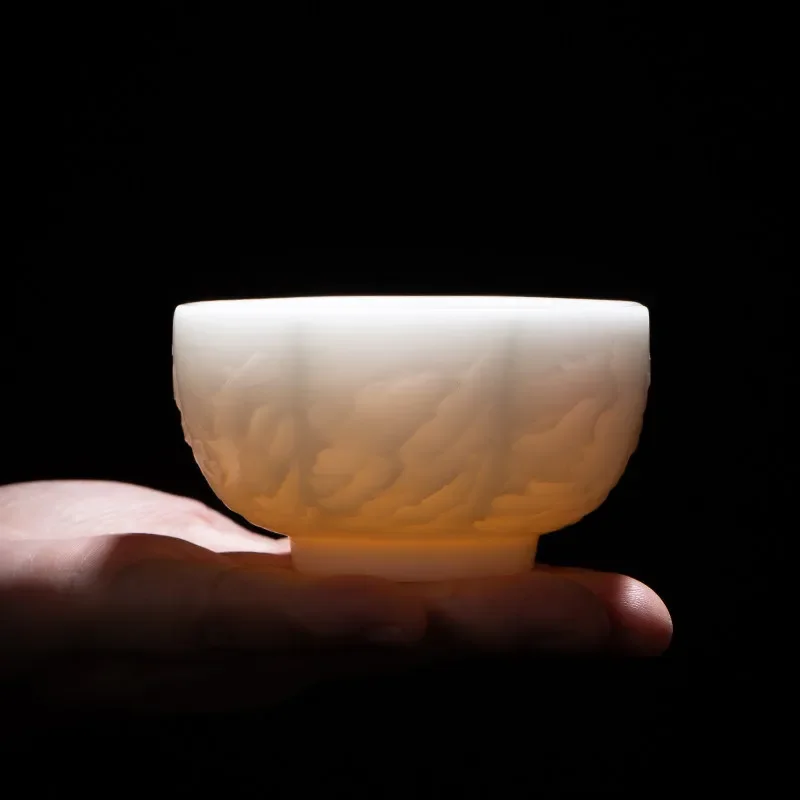 Pure handmade suet jade warm jade Bafanglai cup Chinese tea master teacup high-end gifts