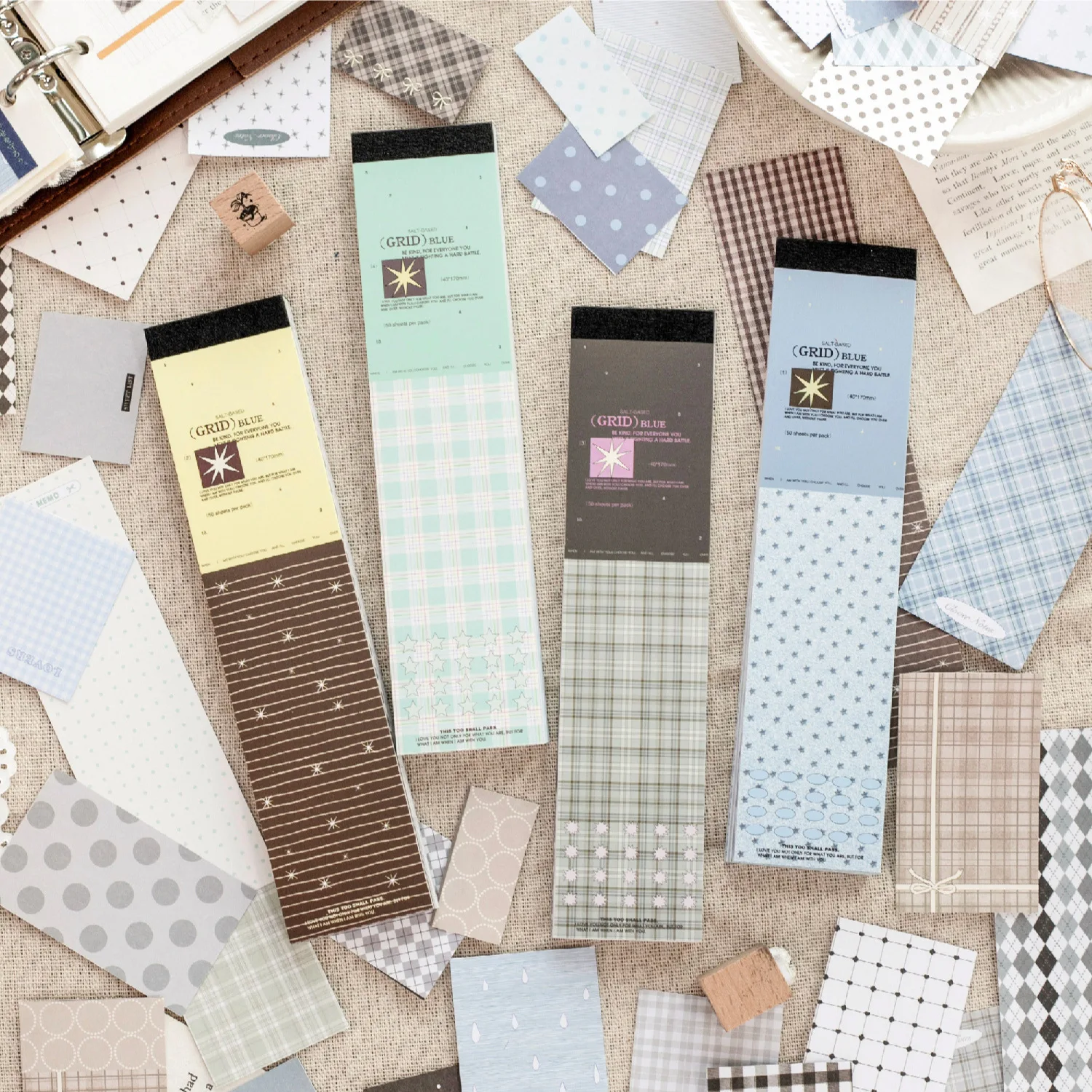 50pcs/lot Memo Pads Material Paper Daily Grid Story Junk Journal Scrapbooking Cards Retro Background Decoration Paper