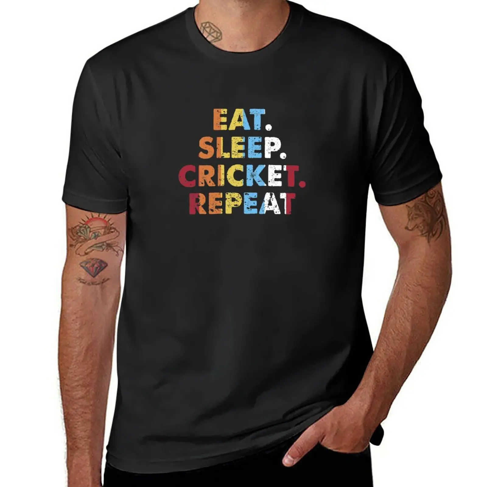 Retro Eat. Sleep. Cricket. Repeat. Vintage Sports Saying Novelty Gift idea T-Shirt custom t shirts plain white t shirts men