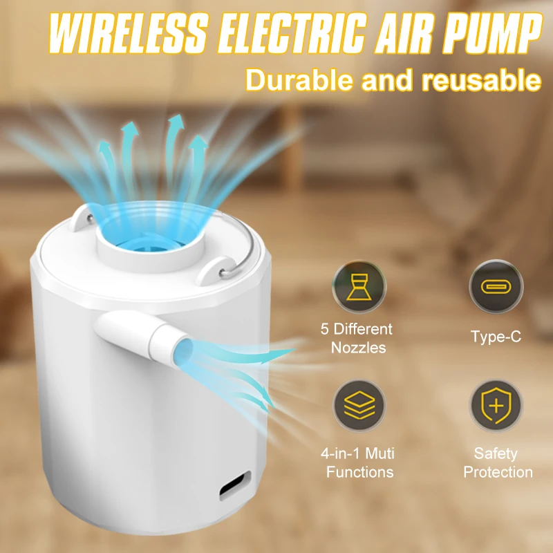 

Home Inflator/Deflator Electric Air Pump With Emergency Lights With Storage Bag Portable Wireless Air Compressor For In/Outdoor