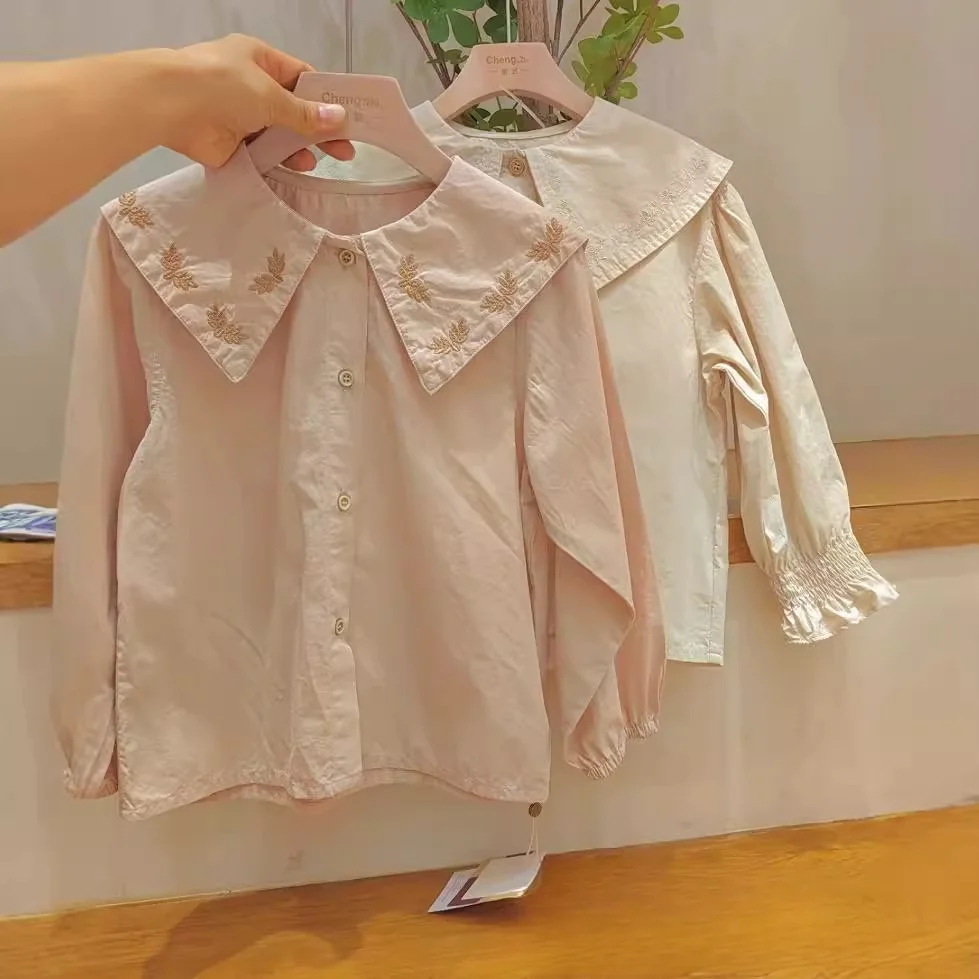 

Kids shirt for girls blouse age 2 to 7 years Autumn 2024 Korean version of foreign-style embroidered long-sleeved tops