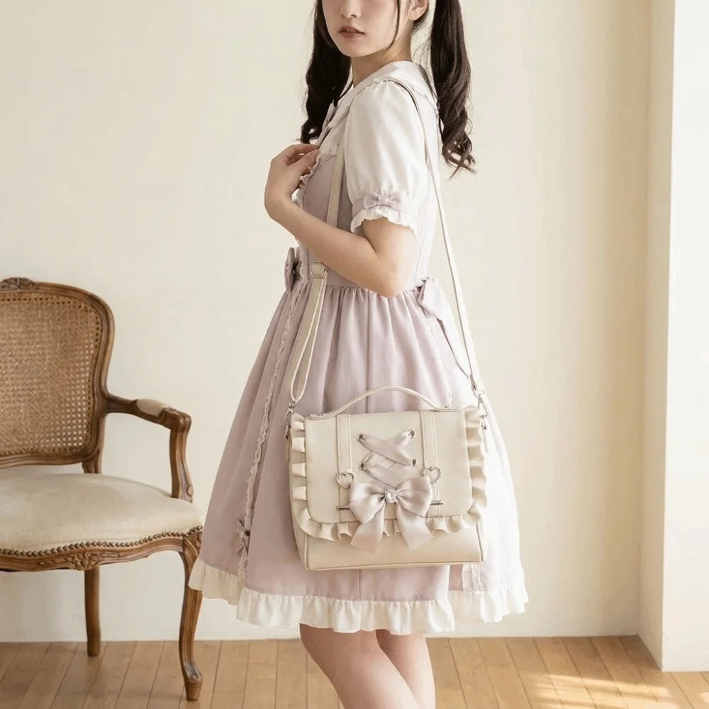 Cute Tie Bow Backpack Bowknot Large Capacity Ballet Style Shoulder Bag Lolita Korean Style School Bag Gift