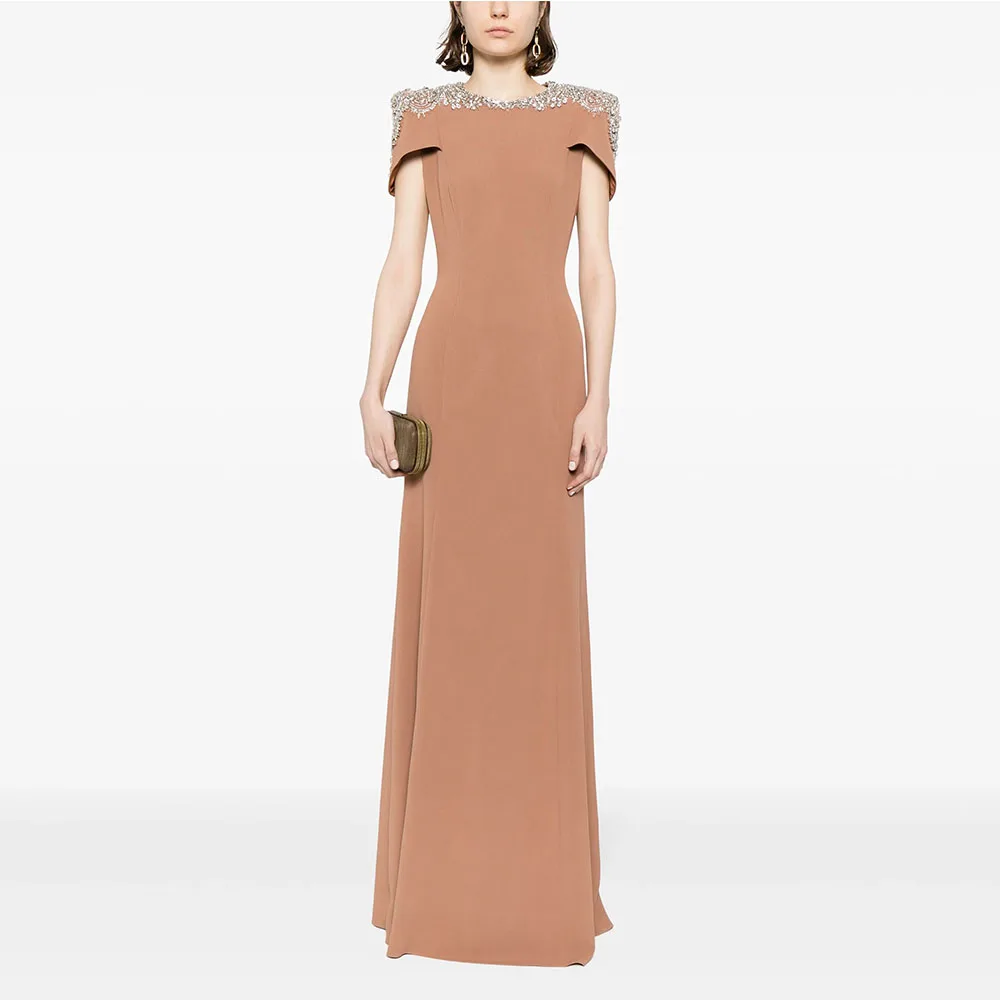 Robe de soirée sirène moderne pour femmes, longueur au sol, robe de soirée formelle, col rond, perles, robe saoudienne, manches cape, robe de bal