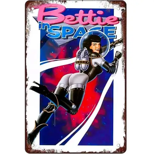 Bettie Page Vintage Metallschild; Pinup-Girl-Wanddekoration im Weltraum-Stil