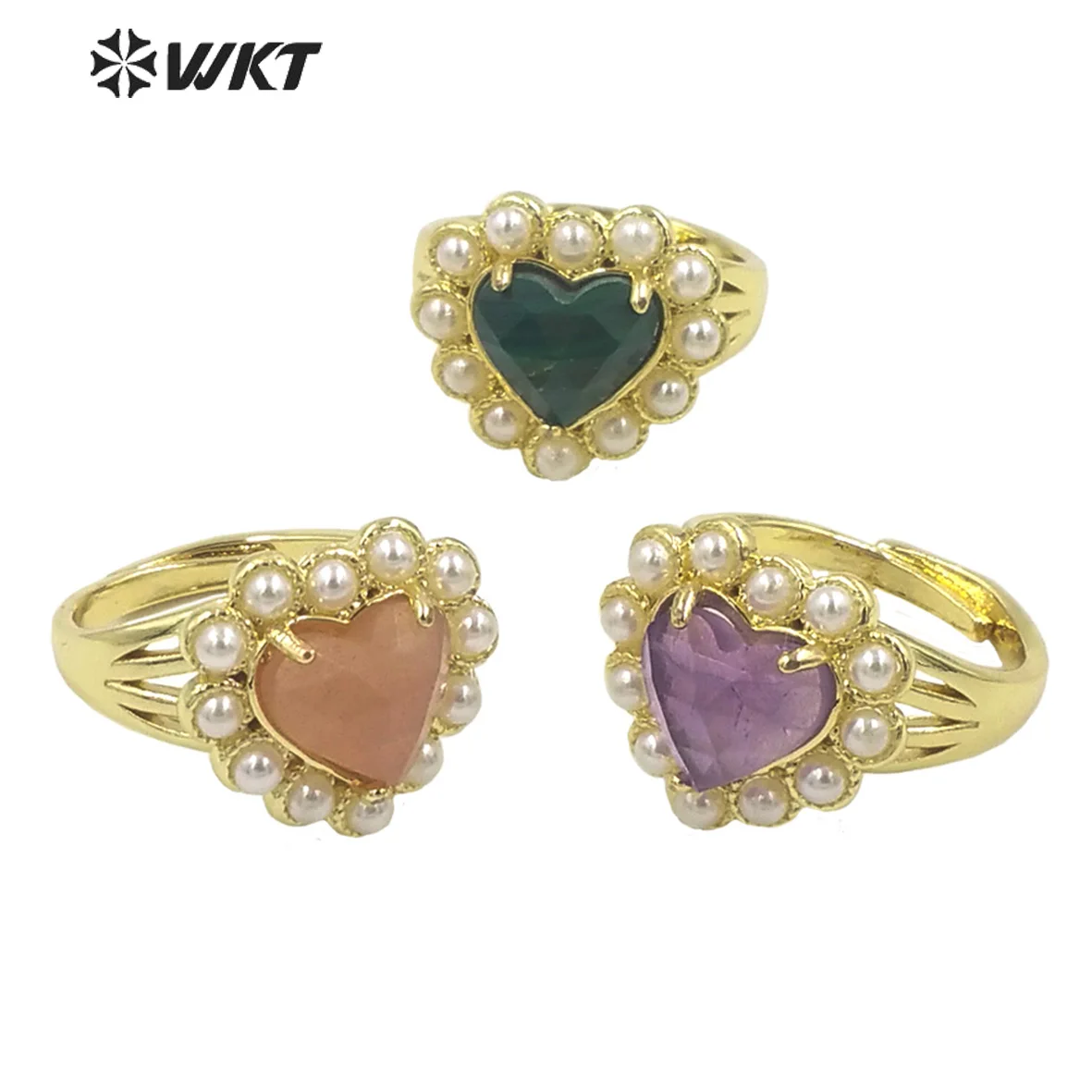 WT-MPR080 Lovely 18K Real Gold Plated Natural Sun Stone With Artificial Decorative Fashion Girl Girl Ring