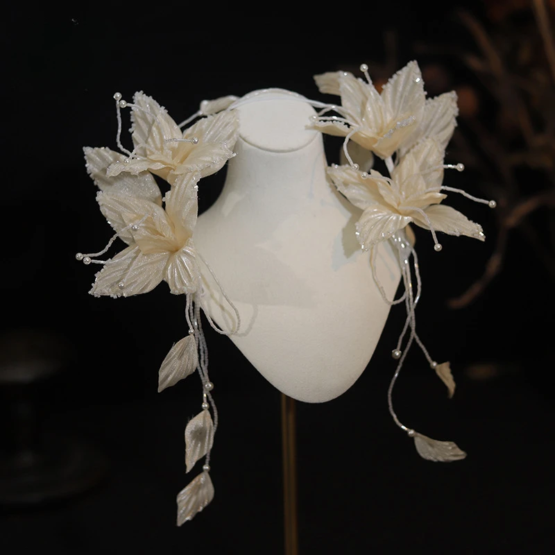 الجنية الحلو الشمبانيا كريستال الخرز رئيس زهرة الكورية الزفاف القبعات اكسسوارات الزفاف