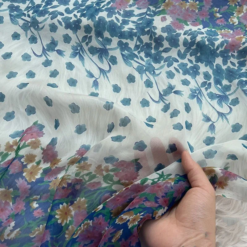 Silk Chiffon Fabric by the Yard, 100% Mulberry Silk, Skin Friendly, Soft Transparent Fabric for Sewing, DIY Digital Printed