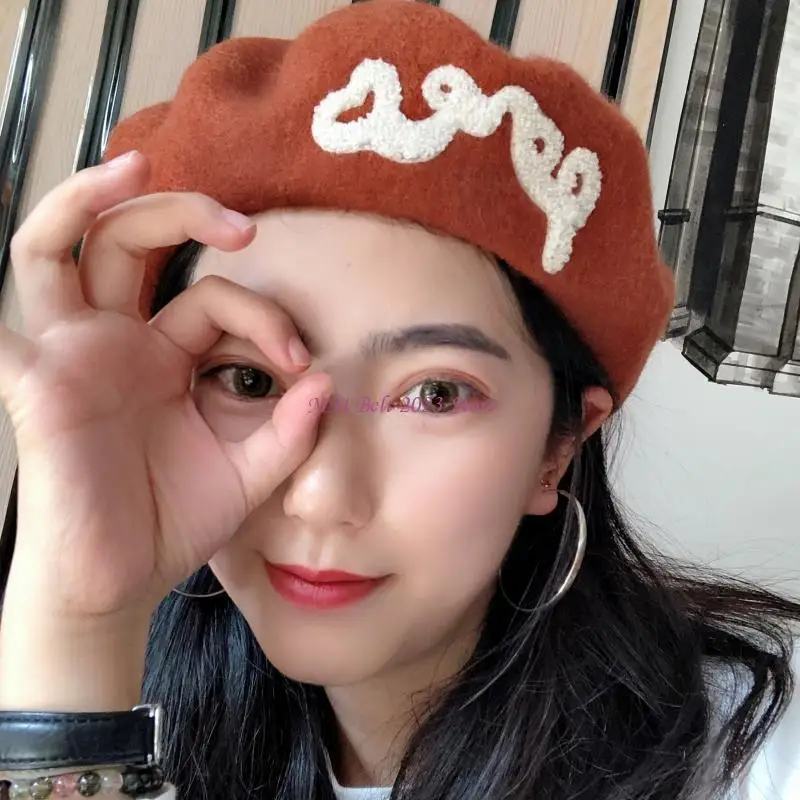 49ME قبعة مثمنة مطرزة بأحرف ذات لون خالص، دافئة للخارج #5