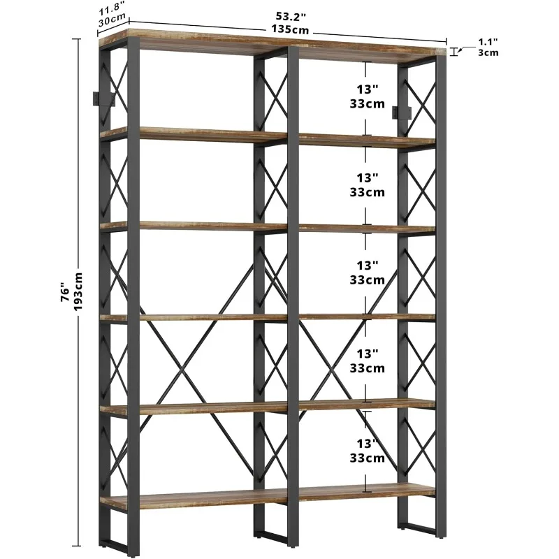 Bookshelves Double Wide 6-Tier 76