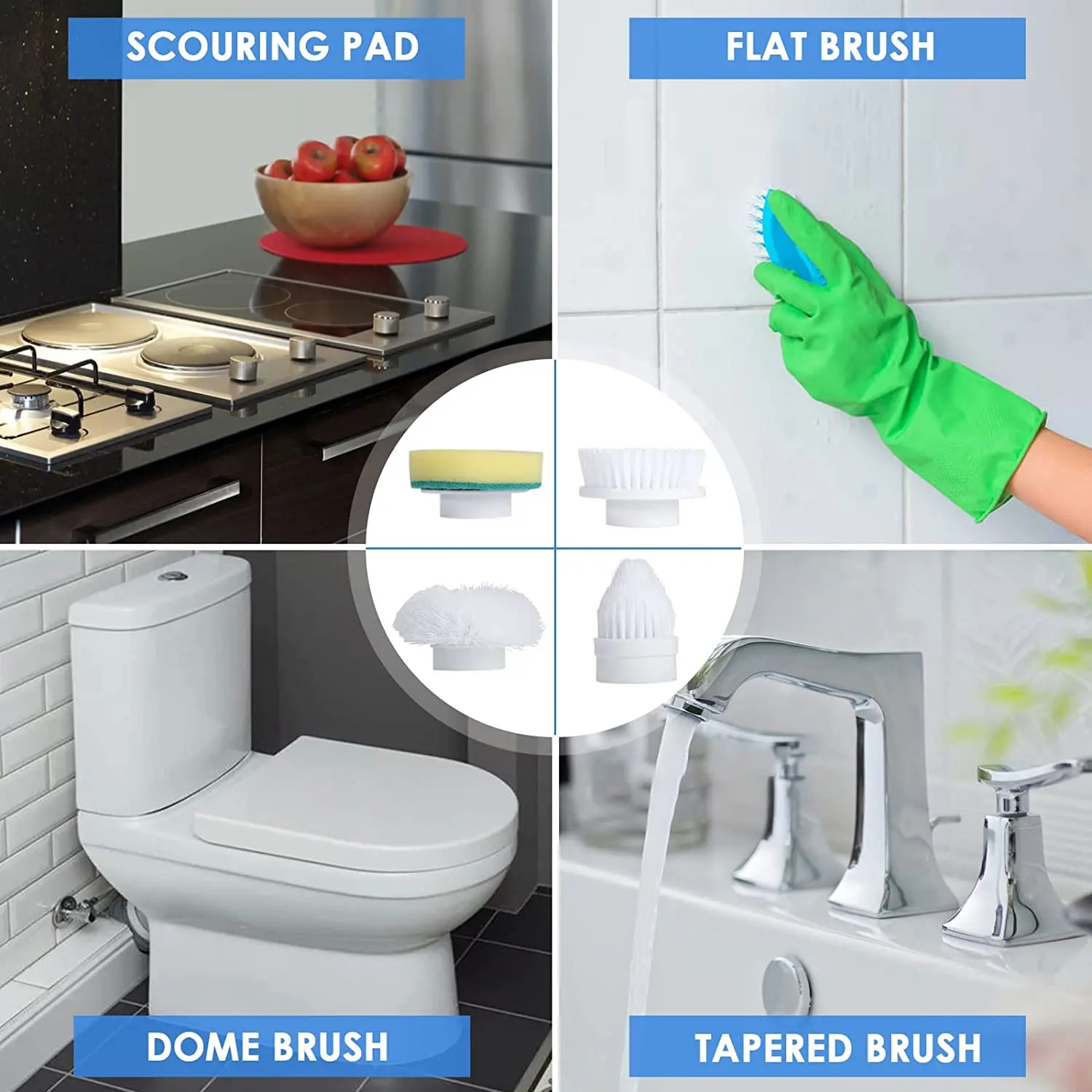 Electric Cleaning Turbo Scrub Brush Automatic Rotation Cleaner Wireless Charging Clean Bathroom Kitchen Cleaning Tools Set