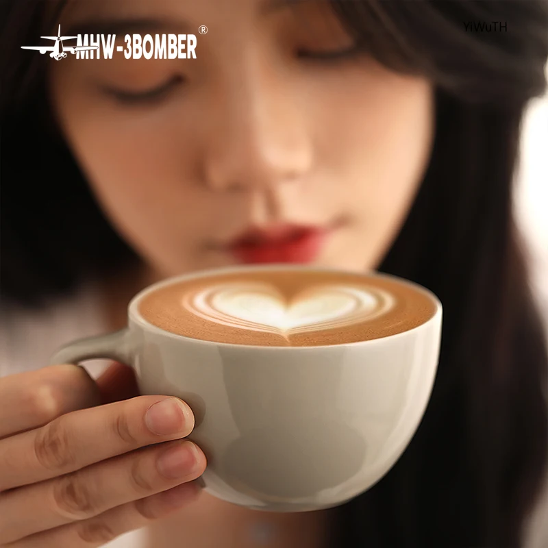 MHW-3B 300ml Italian Ceramic Espresso Cup & Saucer with Coffee Spoon Set Chic Cappuccino Latte Art Mugs Home Accessories