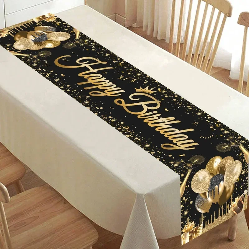 35x180cm Black Gold Birthday Table Runner 30 40 50 HappyBirthday Party Decoration Kids Adult Tablerunner Birthday Party Supplies