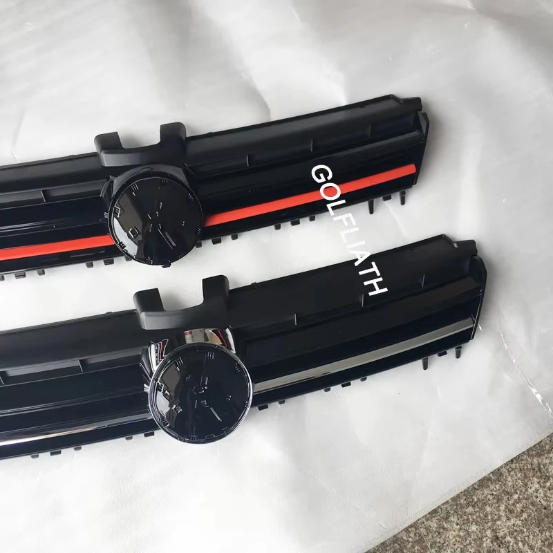 شبكة مركزية أمامية ABS باللون الأسود والأحمر لسيارة VW Golf MK7/Golf 7/GTI/R غطاء المبرد ترقية خارجية للشواية العلوية #4