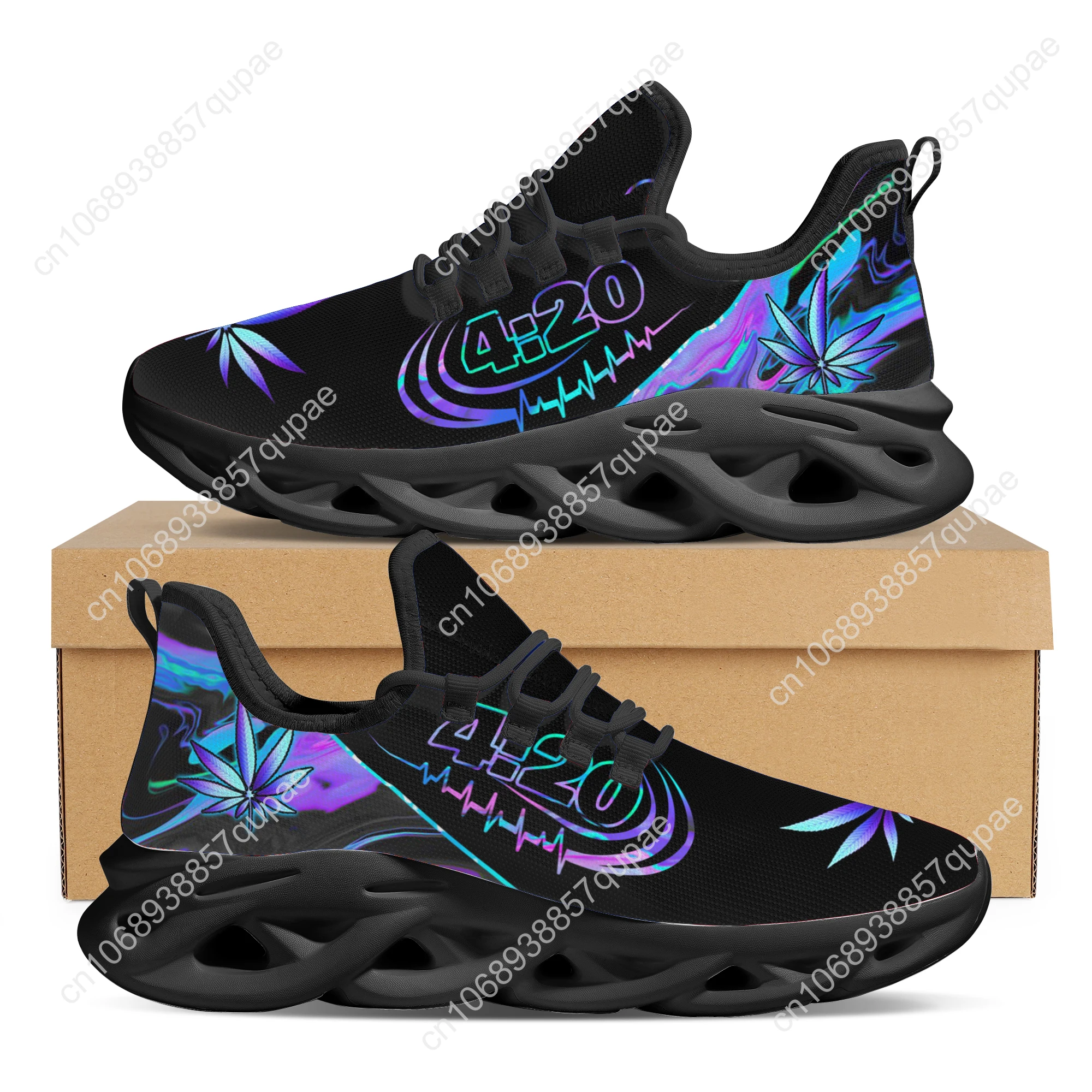 420 Blue Trippy Weed Pattern Flats Sneakers Shoes Mens Womens Sports Shoes Fashion High Quality DIY Sneaker Custom Made Shoe