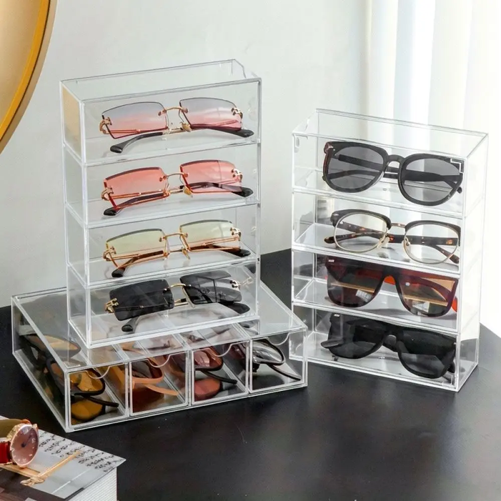 Acrylic Eyewear Display Drawer Organizer Stackable Desktop Storage Case Dustproof Cosmetic Jewelry Holder Box