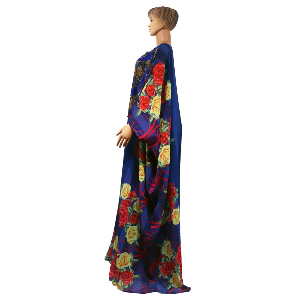 African mom fashionable chiffon printed dress long robe large swing luxury diamond decoration with inner stretch inner skirt