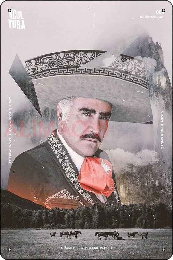 Vicente Fernandez - Recultura 009 Poster Metal Sign Decor - 8 x 12inch Bar Pub Garage Man Cave Wall Art ALA