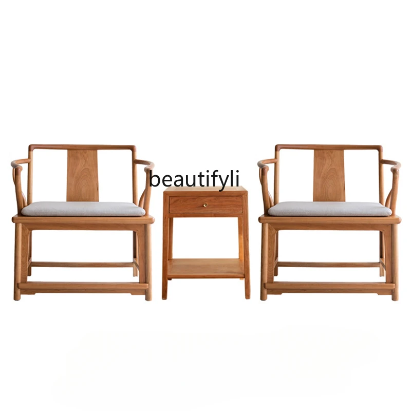 

New Chinese Style Mahogany Solid Wood Armchair Palace Chair round-Backed Armchair Sofa Chair Tea Chair Three-Piece Set