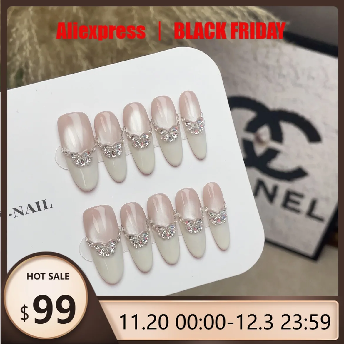 

10pcs Handmade Press-on Nail Mirror Veil French False Nail Long Zirconia Cat Eye Full Coverage Nail Tips for Women&Girl Nail Art