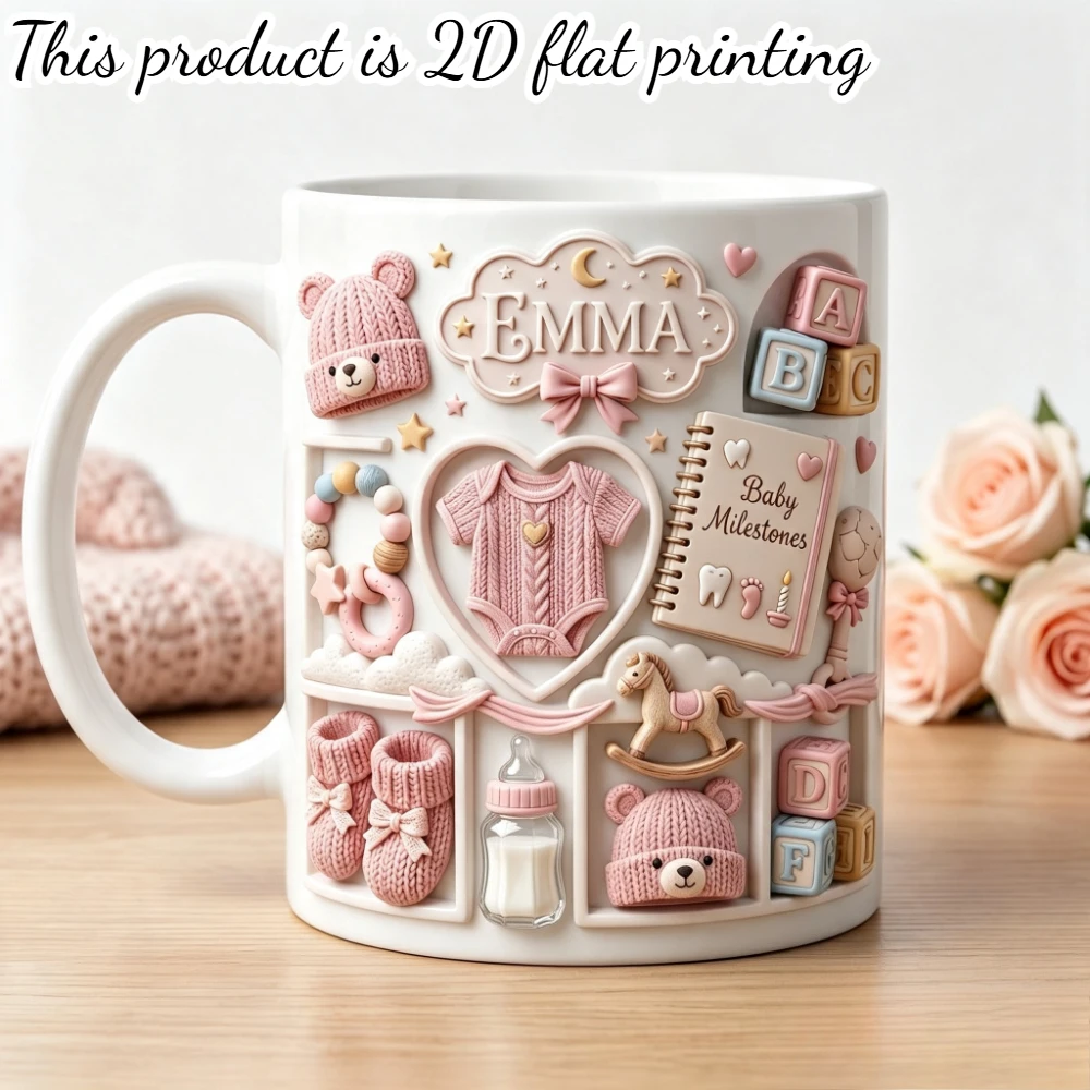Custom Text Pink Pattern Baby Theme Mug 11oz Personalized Baby Shower Coffee Cup Gift 2D Flat Print Knit Onesie Cup Baby Room De