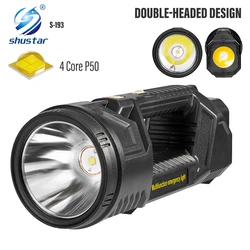 Super Bright Portable Spotlights Rechargeable LED Flashlight Double-headed Lighting with Warm White Light and White Light