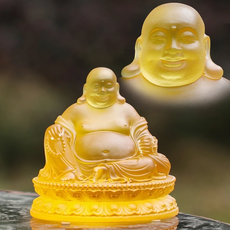 Coloured Glaze Belly Maitreya Buddha Lucky Laughing Worship at Home Ornaments
