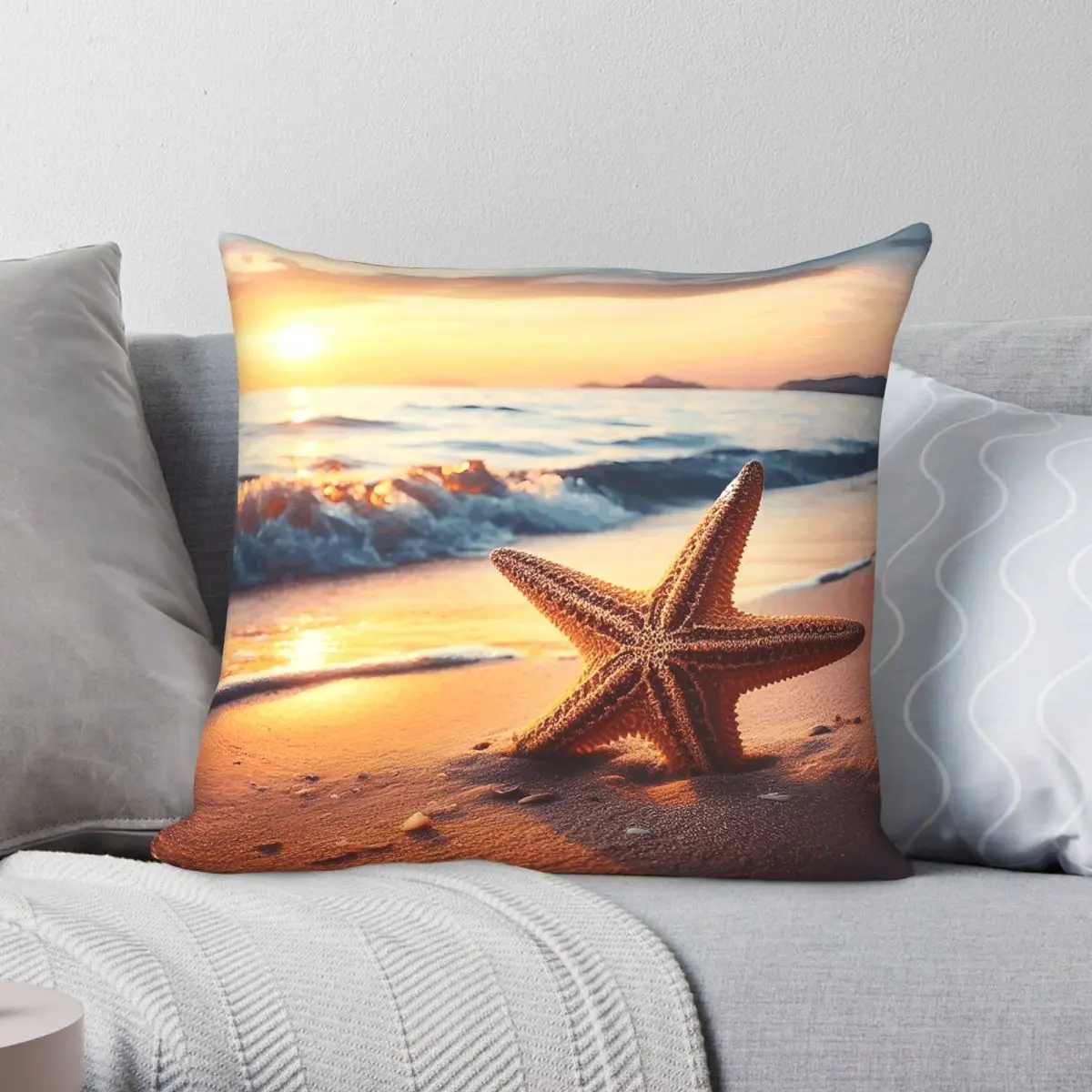 Sea Star Stuck In Sand On Beach Pillowcase Polyester Linen Velvet Printed Zip Decor Throw Pillow Case Home Cushion Cover