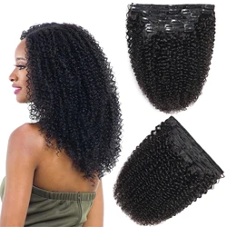 Mongolian Kinky Curly Human Hair Clip Ins Extension Curly Clip In Hair Extensions Natural Hair For Women 120G Full head