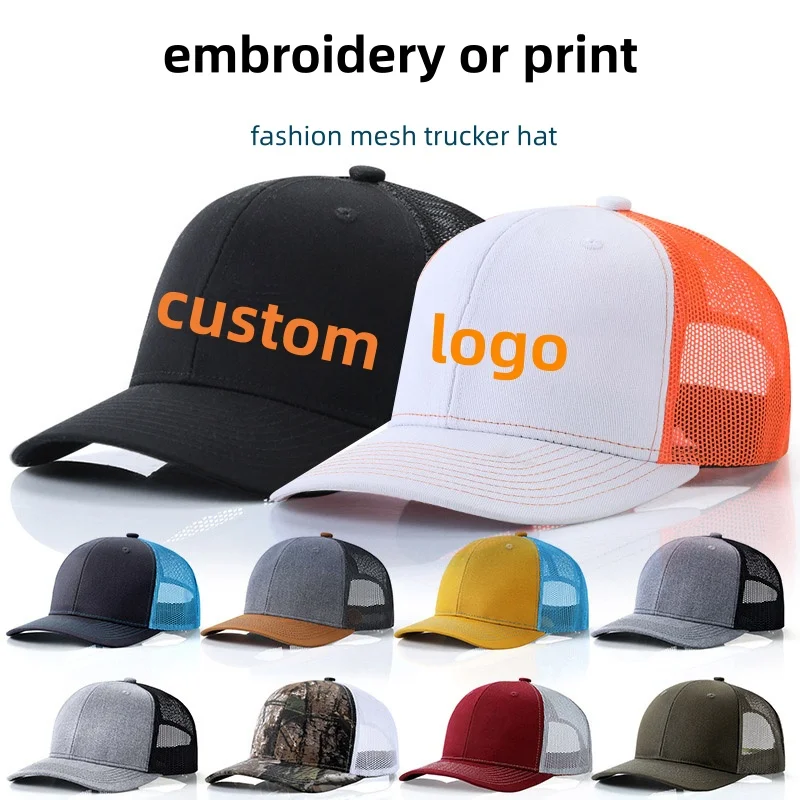 Gorras de camionero con bordado de logotipo personalizado, Gorras de béisbol Richardson 112 con ala ligeramente curvada, Gorras deportivas Snapback transpirables de malla