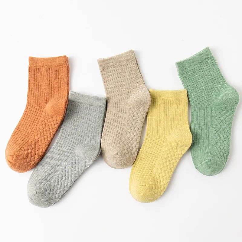 5pairs/lot 2024 New Spring Boys And Girls Socks Solid Color Cotton Socks Fashion Children Knit Socks