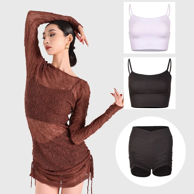 

White Black Dance Vest Leggings Adults Dancing Training Suits Female Latin Samba Rumba Dance Set Women Practice Wear