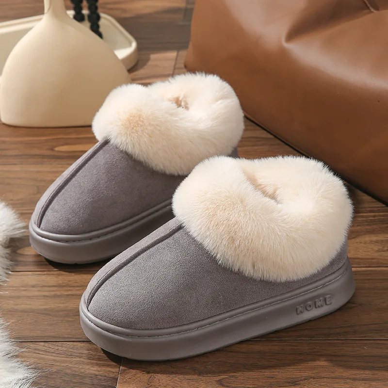 2025 Platform of Women's Fashion Snow Boots Fluffy Plush Faux Fur Soft Slippers Winter Indoor Comfortable Home Men's Shoes
