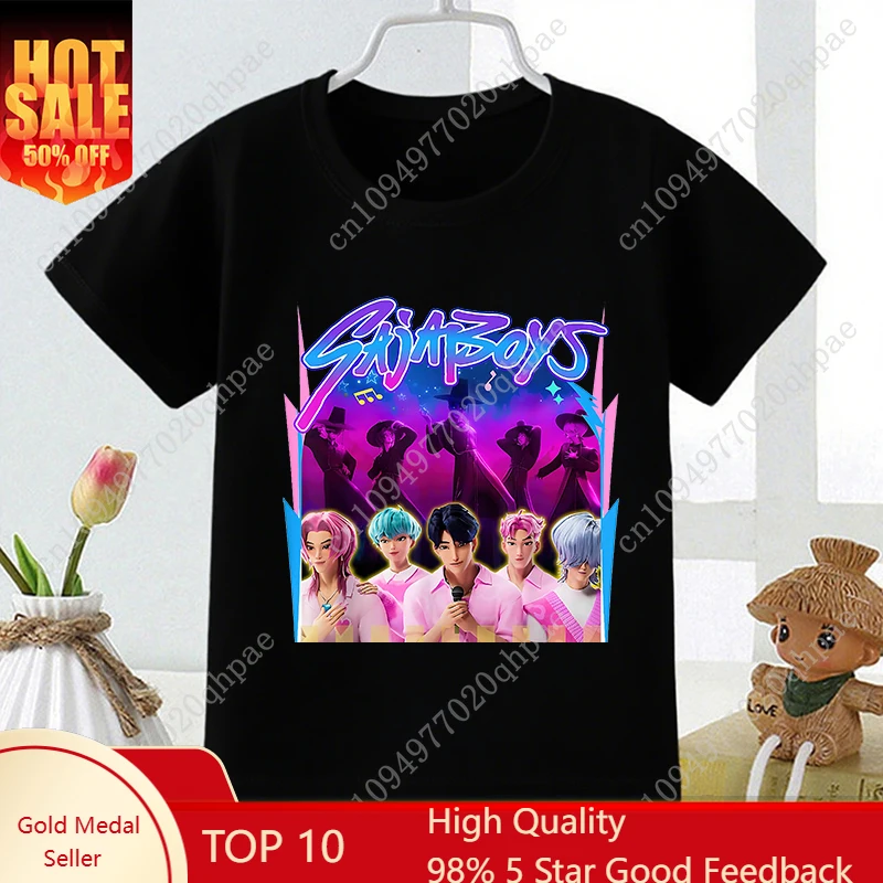 

Kpop Demon Hunters Saja Boys Print Fashion Kids T shirt Girls Summer Tops Baby Boys Clothes Black Children Short Sleeve T-shirts