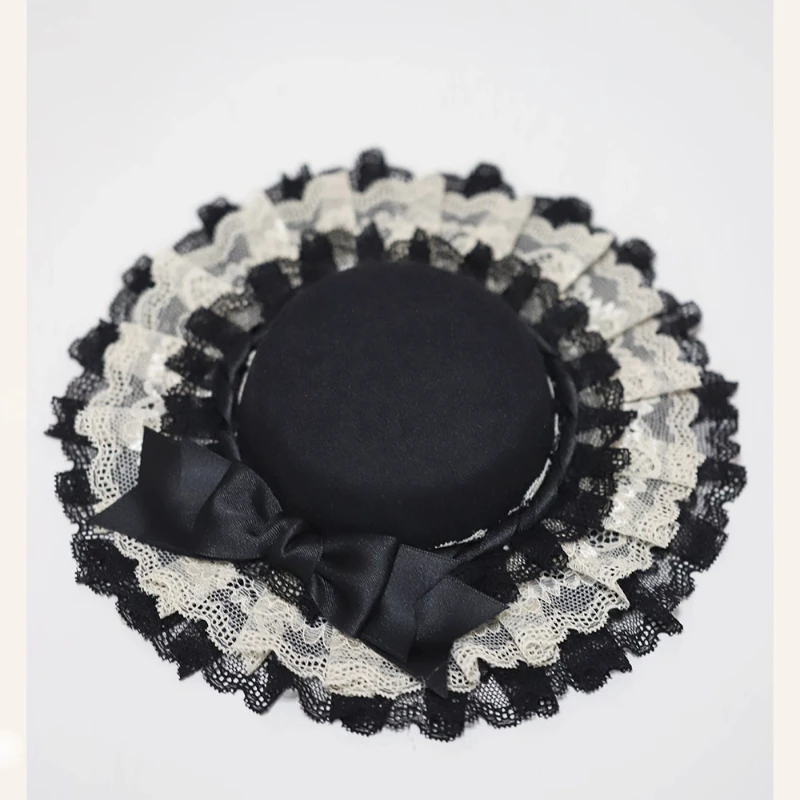 Japanse Lolita originele handgemaakte strik haaraccessoires Doll Sense CLA meerlaagse kant geplooide kanten platte hoed hoge hoed voor vrouwen
